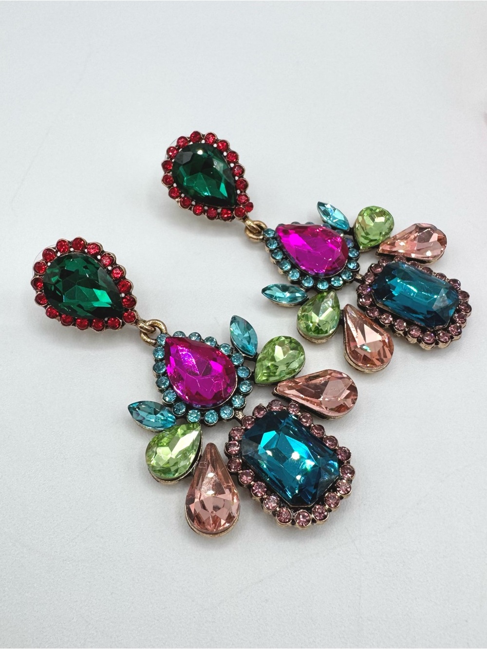 Colorful Jewel Tone Rhinestone Cluster Drop Earrings Princess Regency Gala
